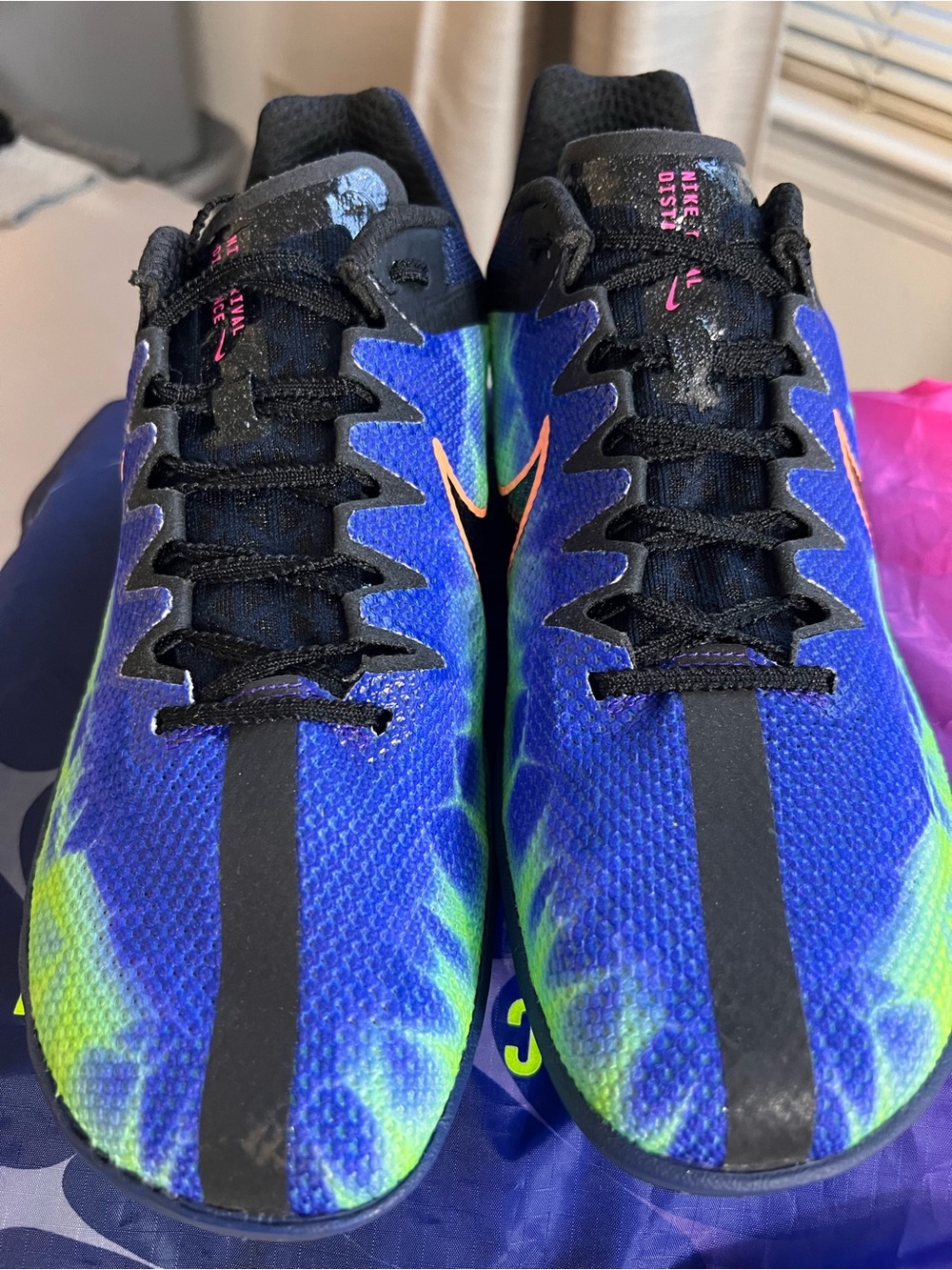 Nike Kids Blue & Green Tie-Dye Soccer Sneakers with Black Accents